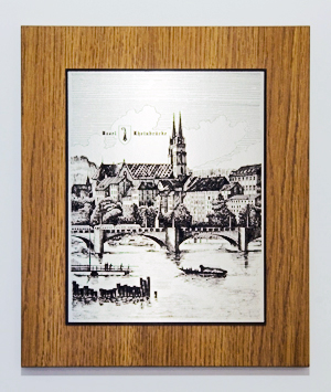 Zinnstich Basler Rheinbrücke 26 x 22 cm