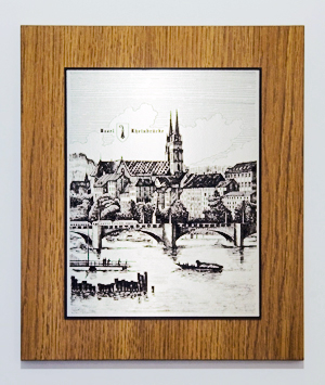Zinnstich Basler Rheinbrücke 32,5 x 27 cm